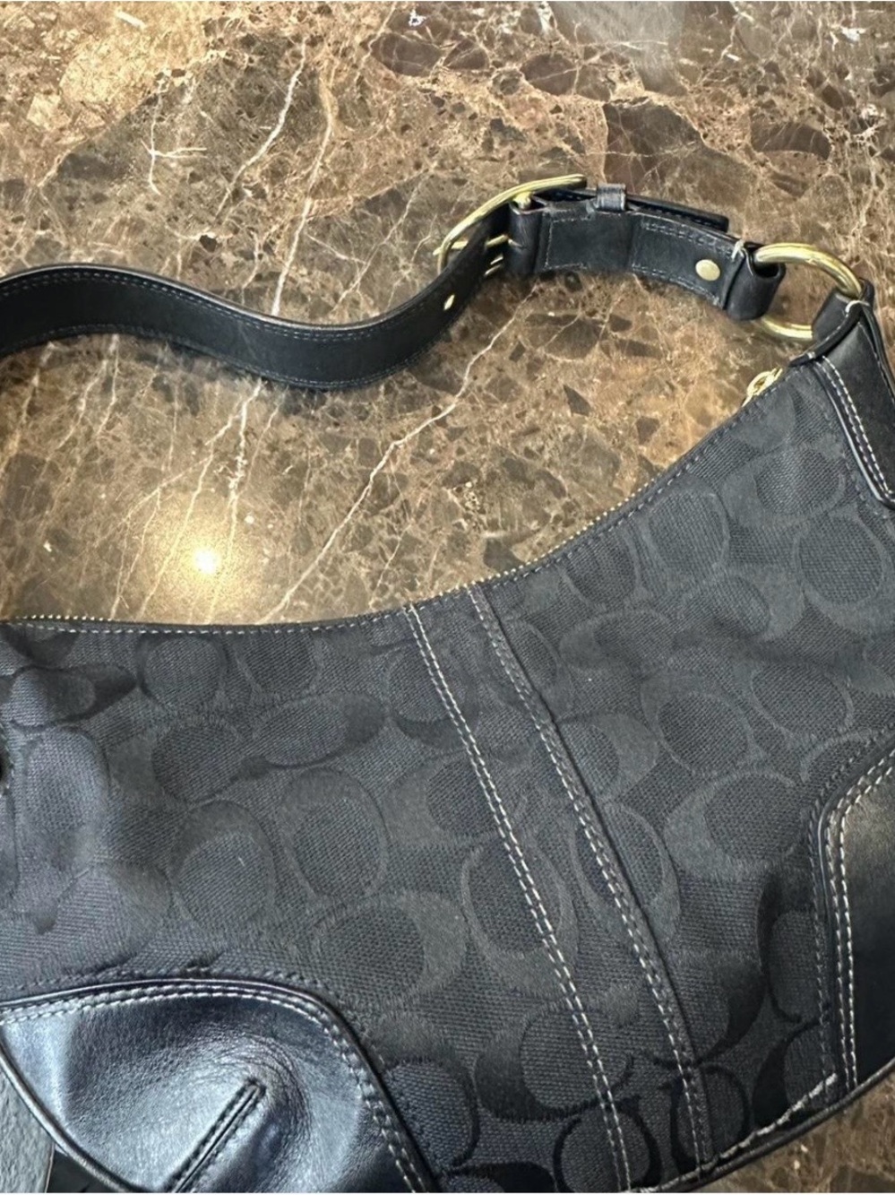 Coach Black Logo Jacquard Crescent Shoulder Bag